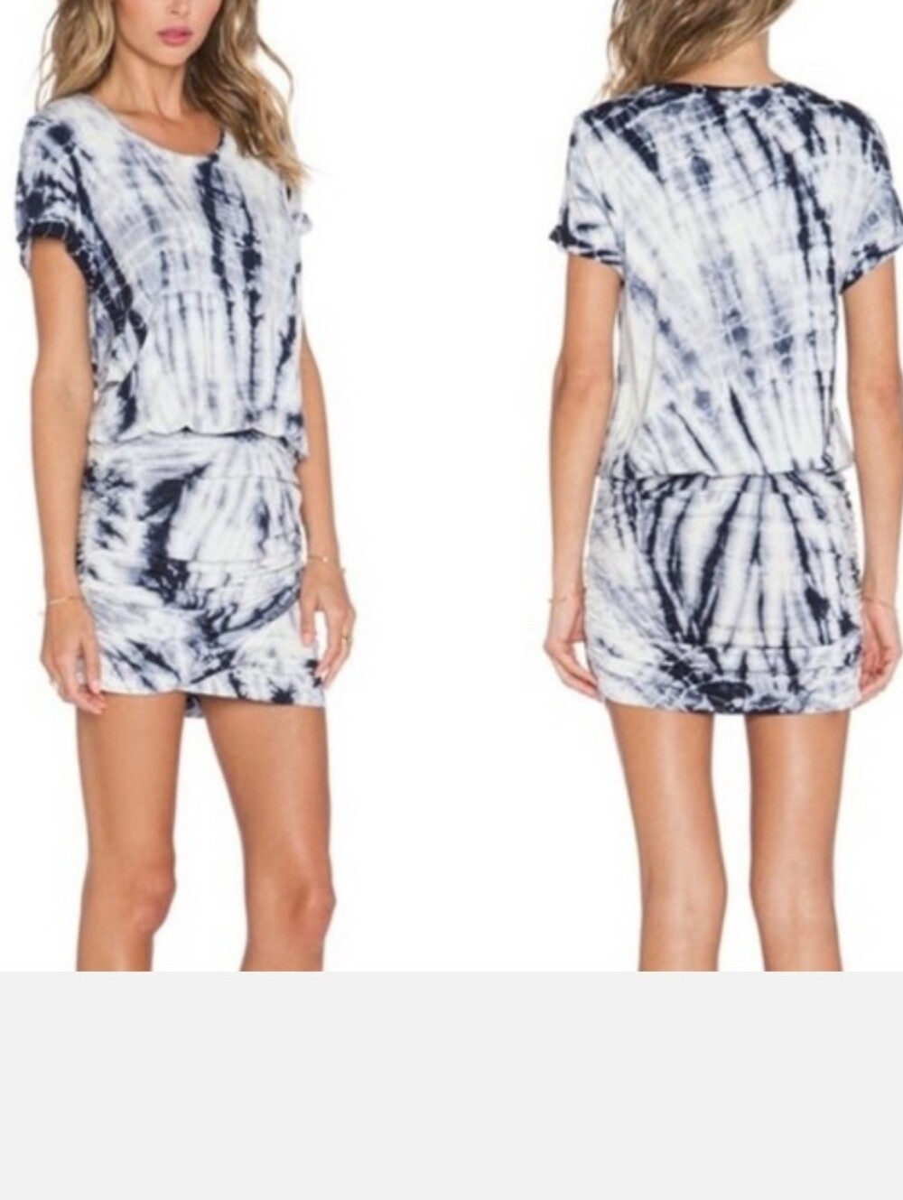 Young Fabulous & Broke-Tie-dye ruched dress in Grey/Blavk/White-Size Medium